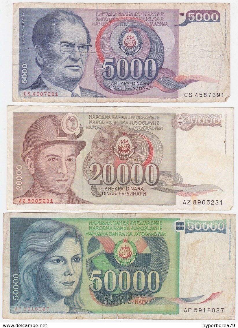 Yugoslavia SET - 5000 20000 50000 Dinara 1985 1988 - Fine+ - Jugoslavia