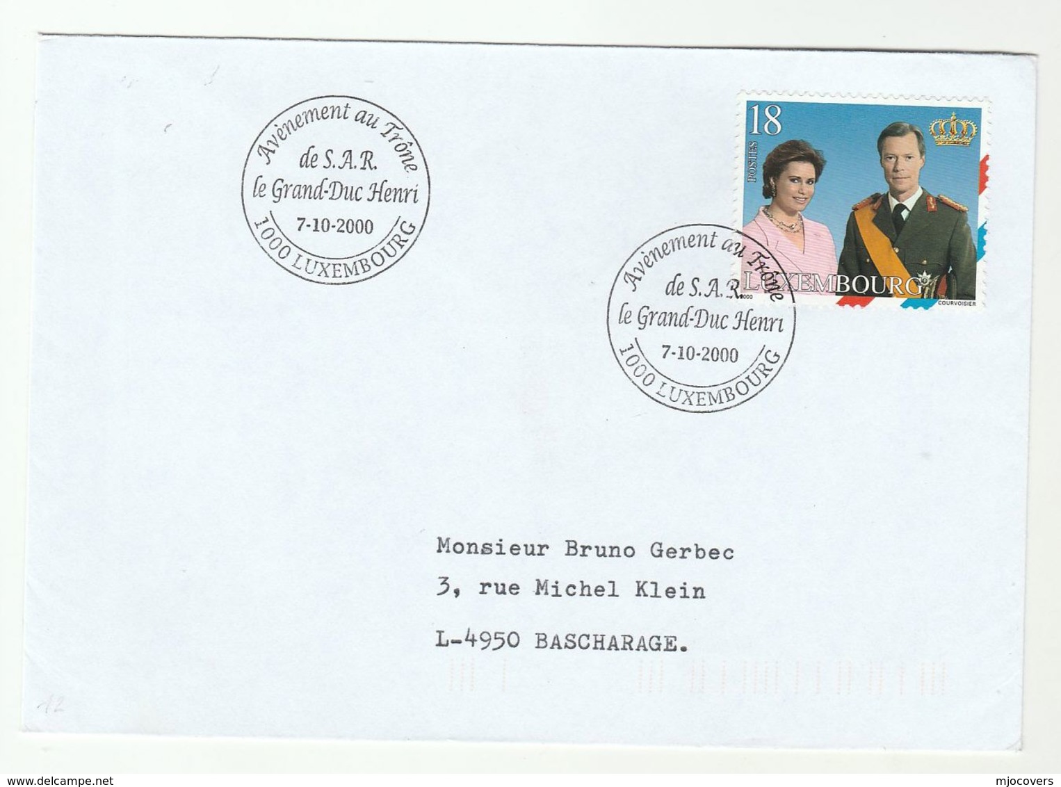 2000  LUXEMBOURG ACCESSION EVENT COVER Royalty Stamps - Storia Postale