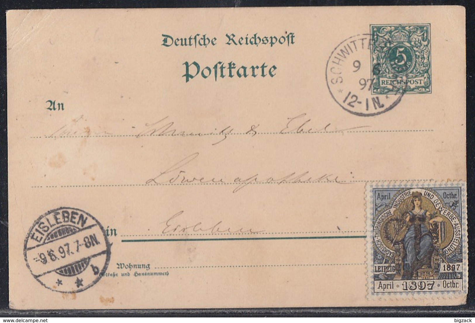 DR Ganzsache K1 Schwittersdorf 9.6.97 Mit Vignette Sächs.-Thür. Gewerbe-Ausstellung - Briefe U. Dokumente
