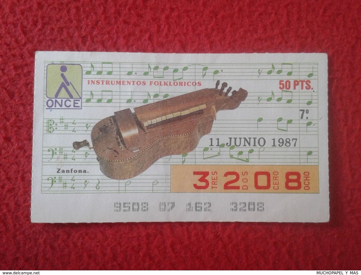 CUPÓN DE LA ONCE SPANISH LOTERY CIEGOS SPAIN LOTERÍA ESPAÑA BLIND 1987 MUSICAL INSTRUMENTS MÚSICA MUSIC ZANFONA VER FOTO - Biglietti Della Lotteria