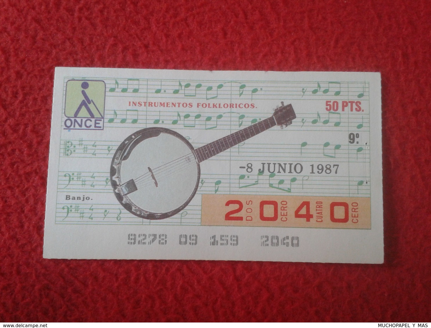 CUPÓN DE LA ONCE SPANISH LOTERY CIEGOS SPAIN LOTERÍA ESPAÑA BLIND 1987 MUSICAL INSTRUMENTS MÚSICA MUSIC BANJO VER FOTO/S - Billetes De Lotería