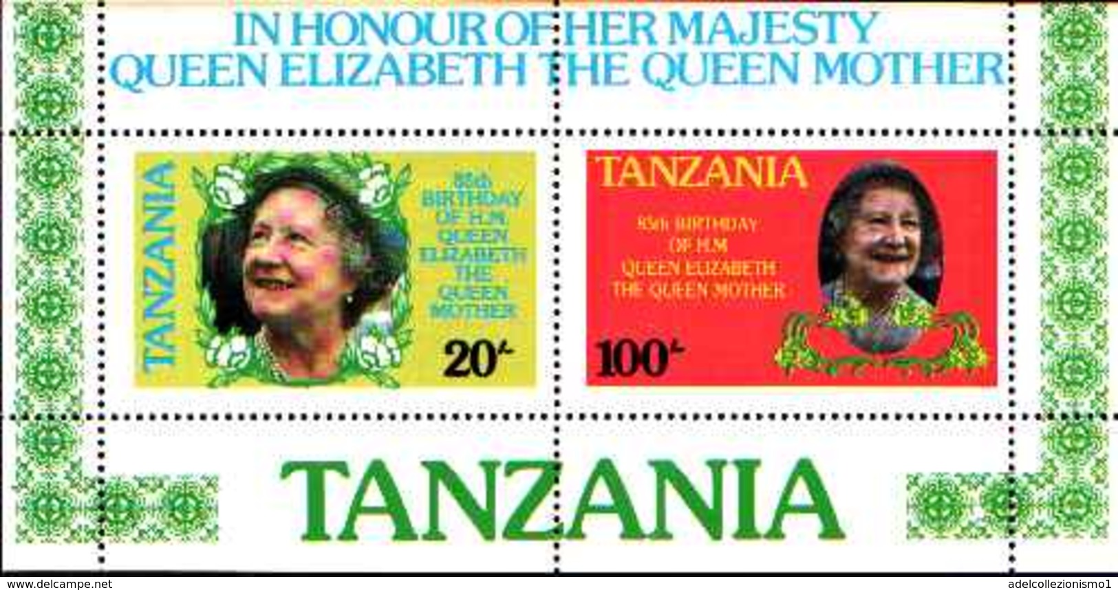 79198)  2 X MNH** Tanzania Regina Madre 85 Th Compleanno In Miniatura Fogli -   MNH**- 2 FOGLIETTI - Tanzania (1964-...)