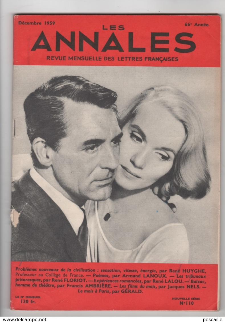 LES ANNALES 12 1959 - CARY GRANT EVA MARIE SAINT DANS LA MORT AUX TROUSSES - RENE HUYGHE - ARMAND LANOUX - TRIBUNAUX - - 1950 - Heute