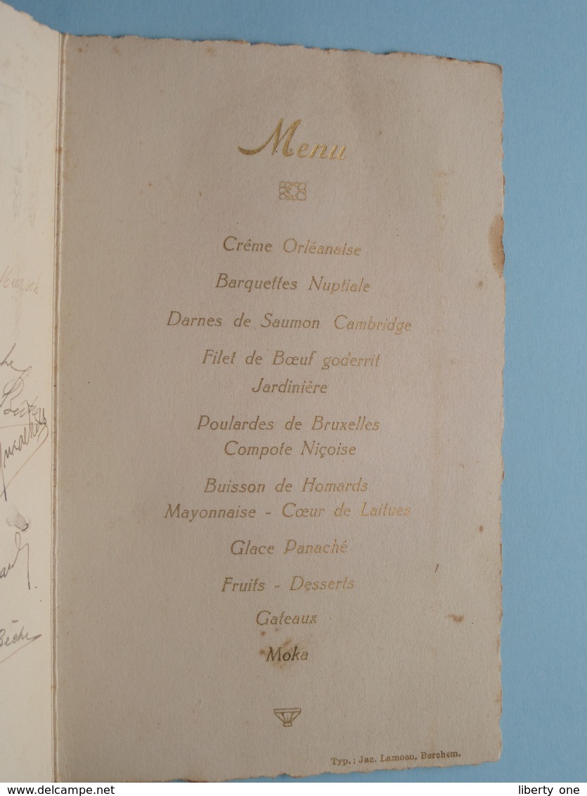 ALBERT Et MARCELLE - 3 Juin 1933 ( Thirion Camiel ) Menu ( Details - Zie Foto ) ! - Menus