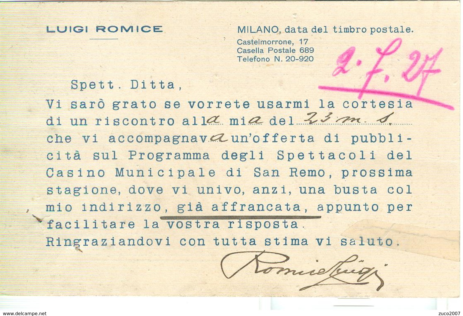 MICHETTI Cent.60X2,(S 205),CARTOLINA RACCOMANDATA,1927 -POSTE MILANO-SASSUOLO(MODENA),STAMPA SASSOLINO DISTILLERIA - Marcophilia