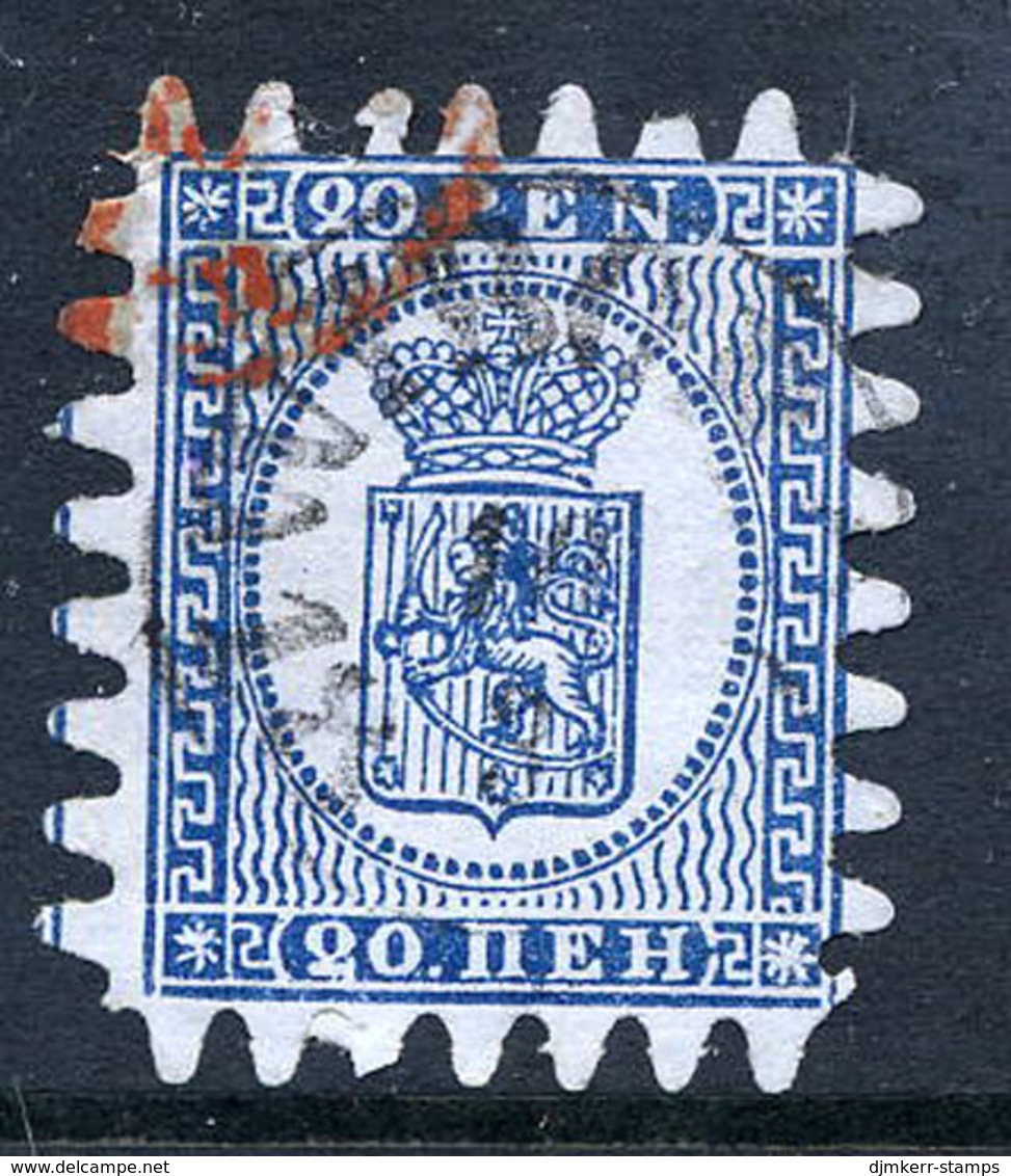 FINLAND 1866 20 P.  Deep Blue/blue On Wove Paper With Roulette III, Used.  SG 38, Michel 8 Cx - Usati