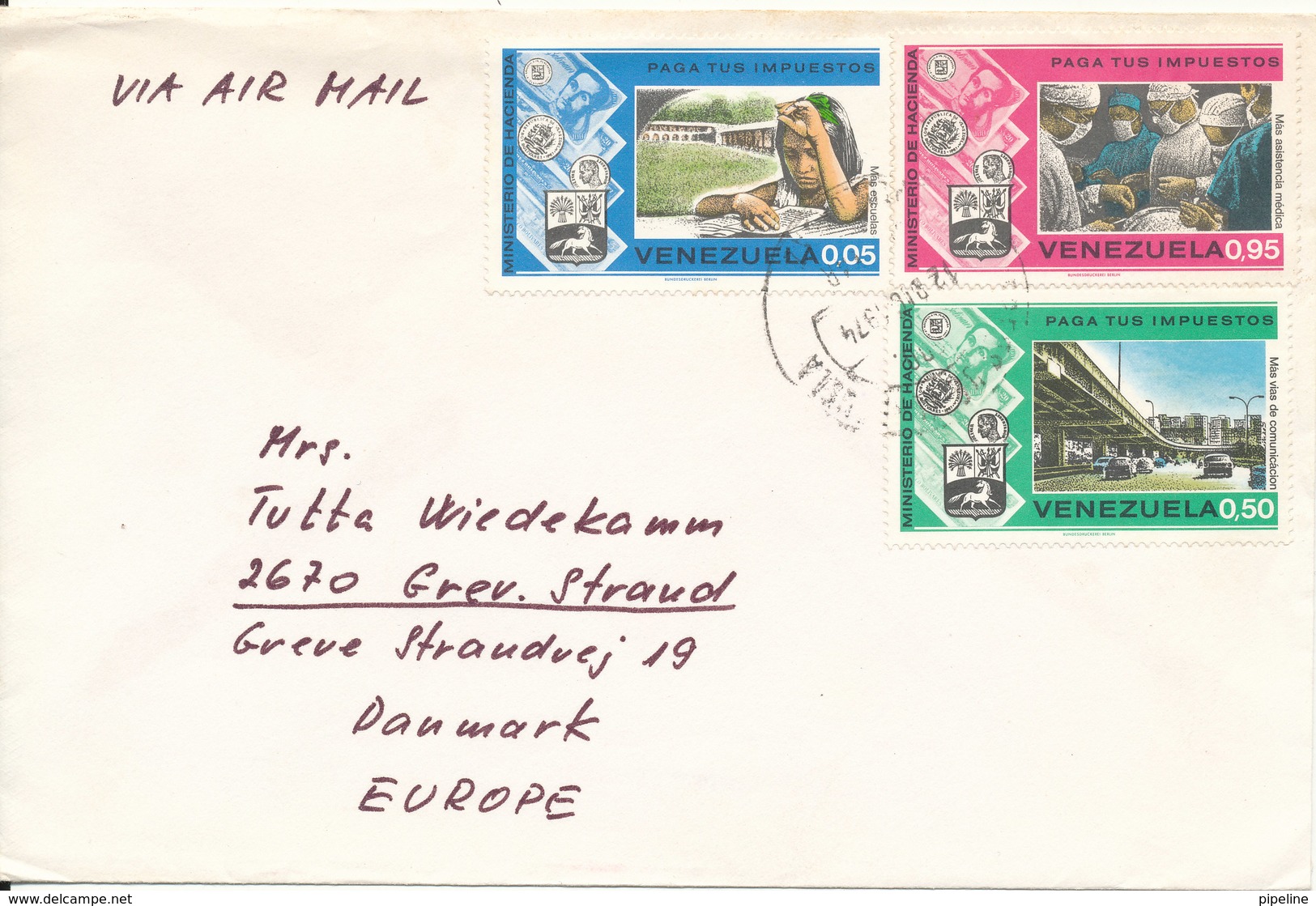 Venezuela Cover Sent Air Mail To Denmark 12-12-1974 Topic Stamps - Venezuela