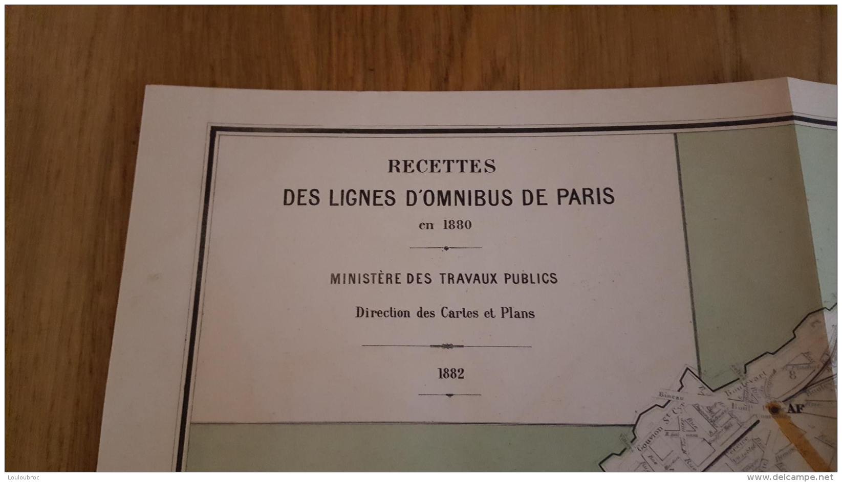 PLAN RECETTES DES LIGNES D'OMNIBUS DE PARIS EN 1880  PARFAIT ETAT  69 X 54 CM - Autres & Non Classés