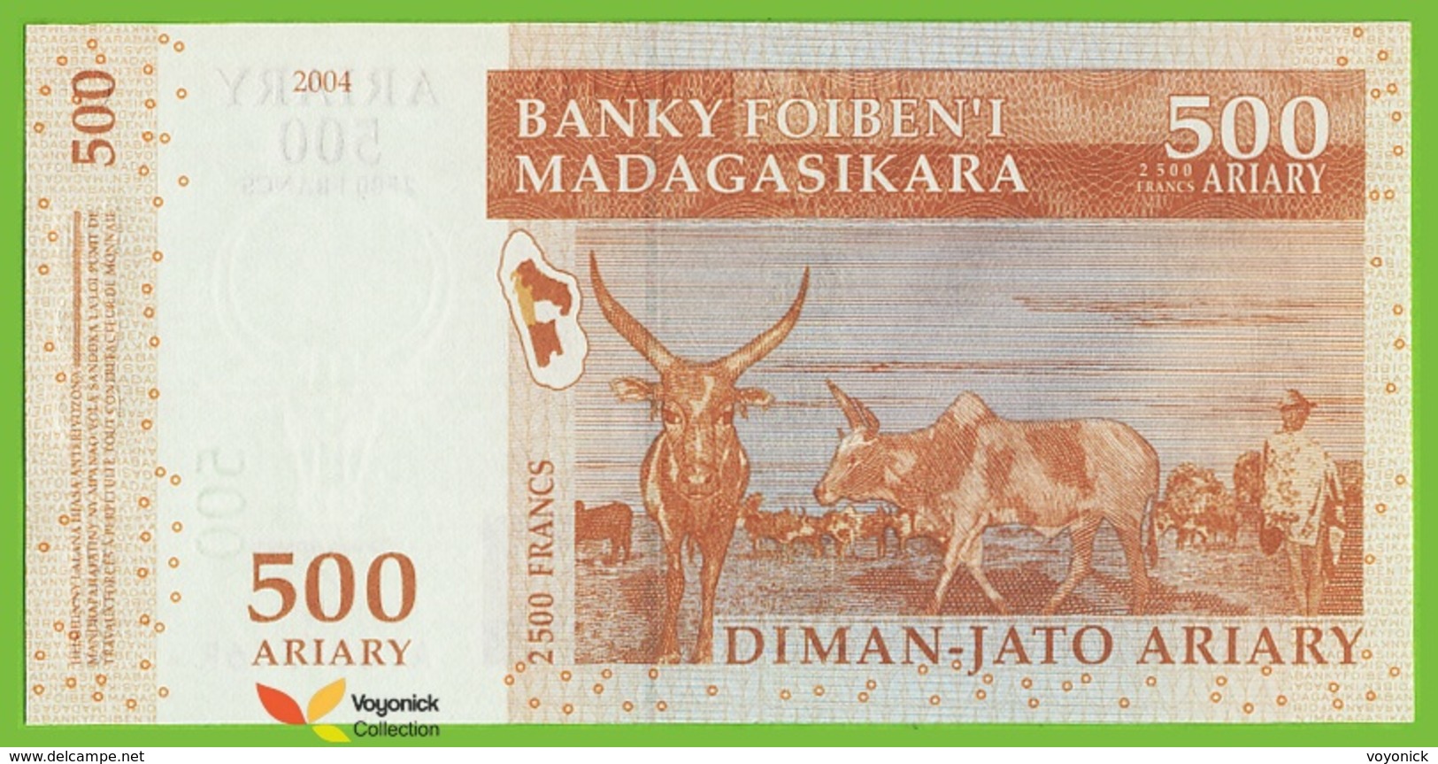 Voyo MADAGASCAR 500 Ariary 2004/2008 P88b B322b A-R UNC Zebu - Madagascar