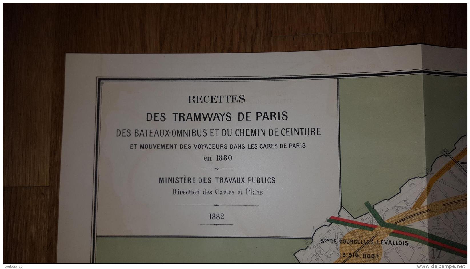 PLAN RECETTES DES TRAMWAYS DE PARIS DES BATEAUX  OMNIBUS ET DU CHEMIN DE CEINTURE 1880 FORMAT  68 X 54 CM - Europe