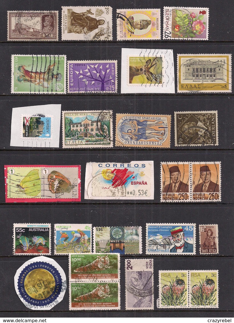 World Mixed Selection Of 28 Used Stamps Some On Paper ( K969 ) - Collections (without Album)