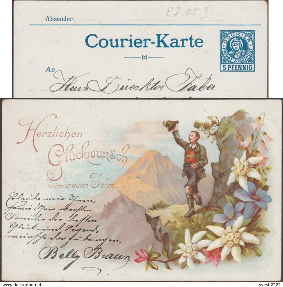 Bavière 1897. Poste Privée Courier De Munich. Bavarois Dans Les Montagnes. Edelweiss, Chapeau - Bergen