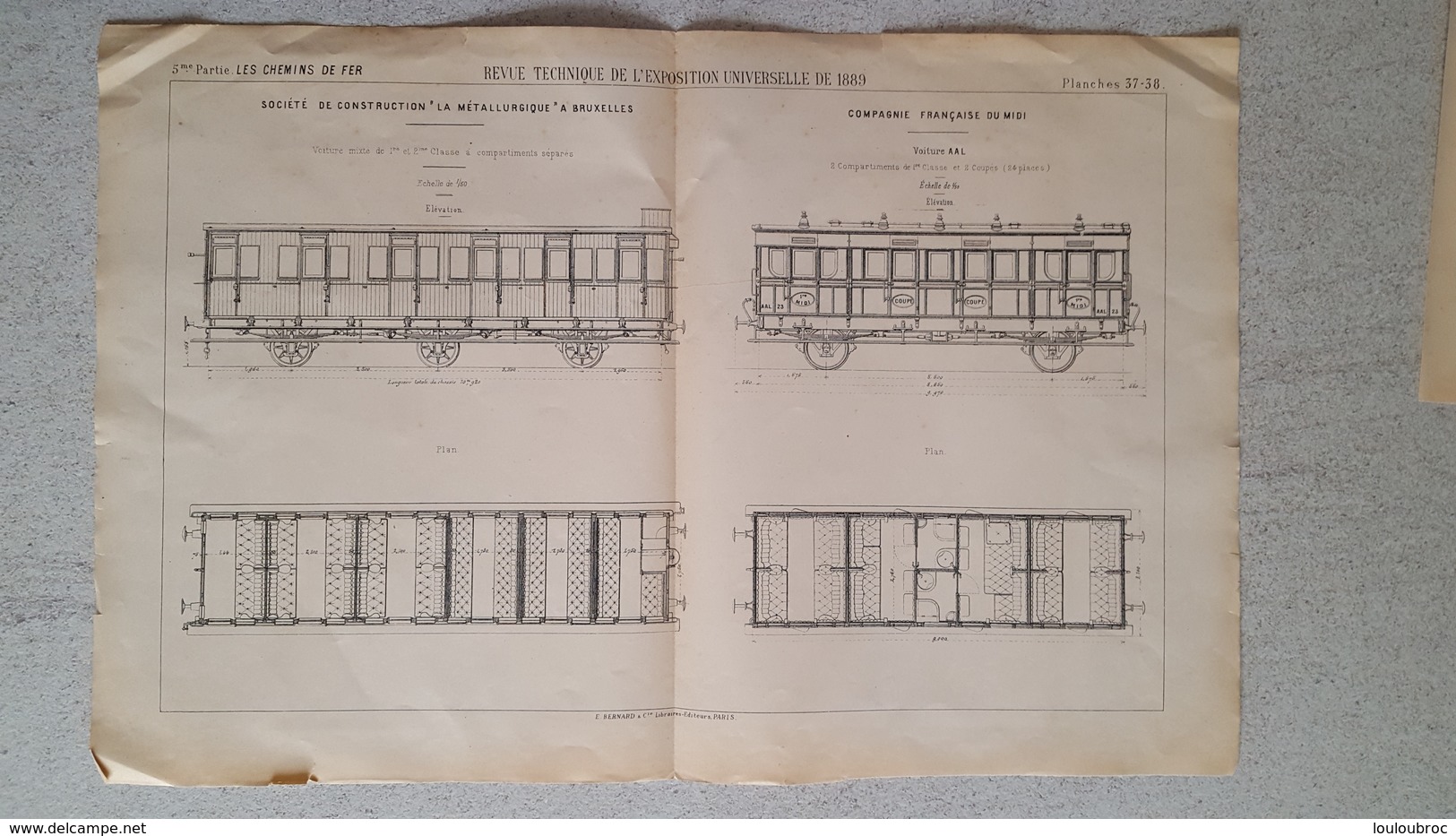 RARE REVUE TECHNIQUE DE L'EXPOSITION UNIVERSELLE DE 1889 LES CHEMINS DE FER  VOITURE MIXTE ET AAL  FORMAT  54.50 X 36 CM - Maschinen