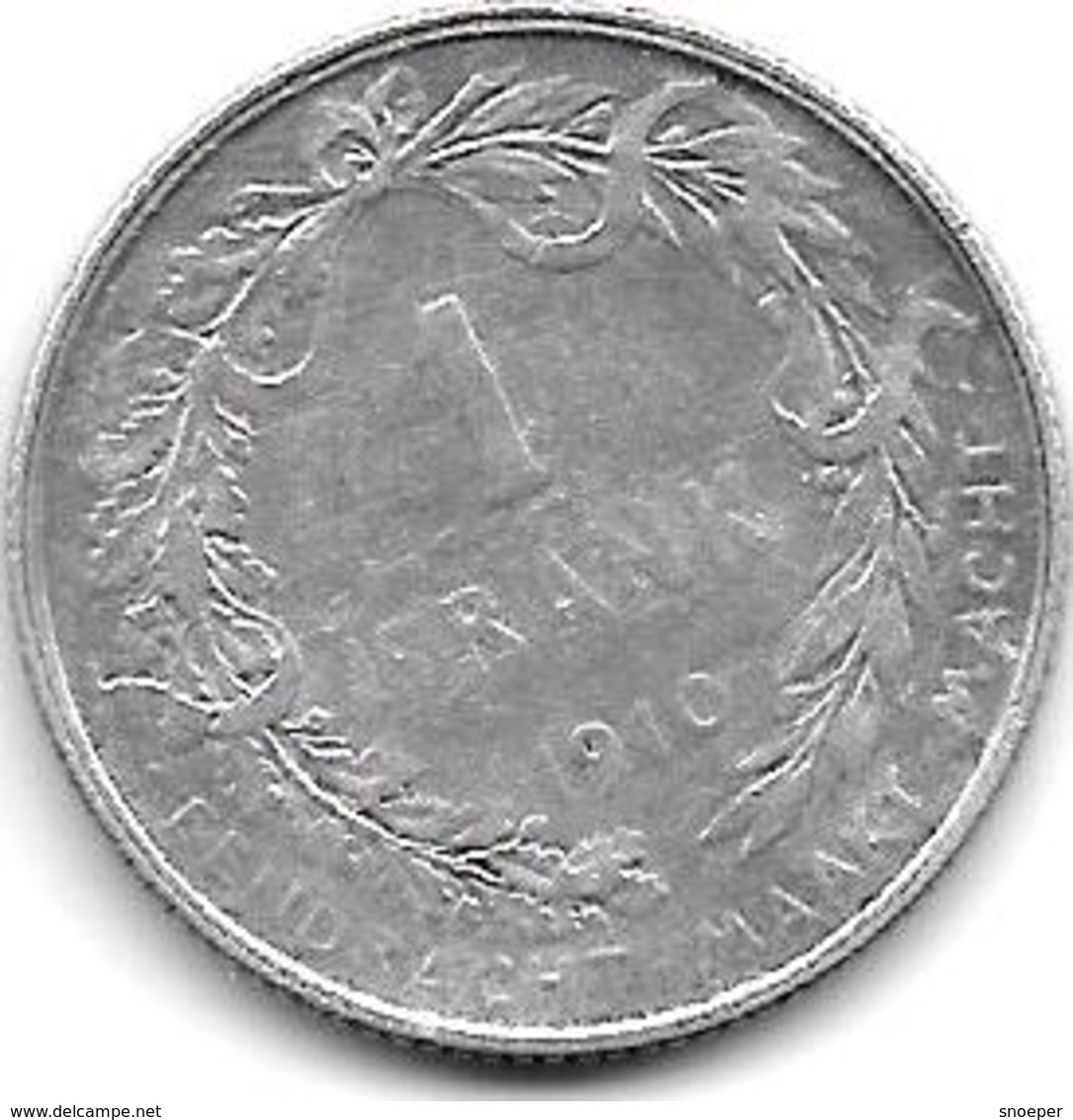 Belguim 1 Franc 1910 Dutch  Vf - 1 Franc