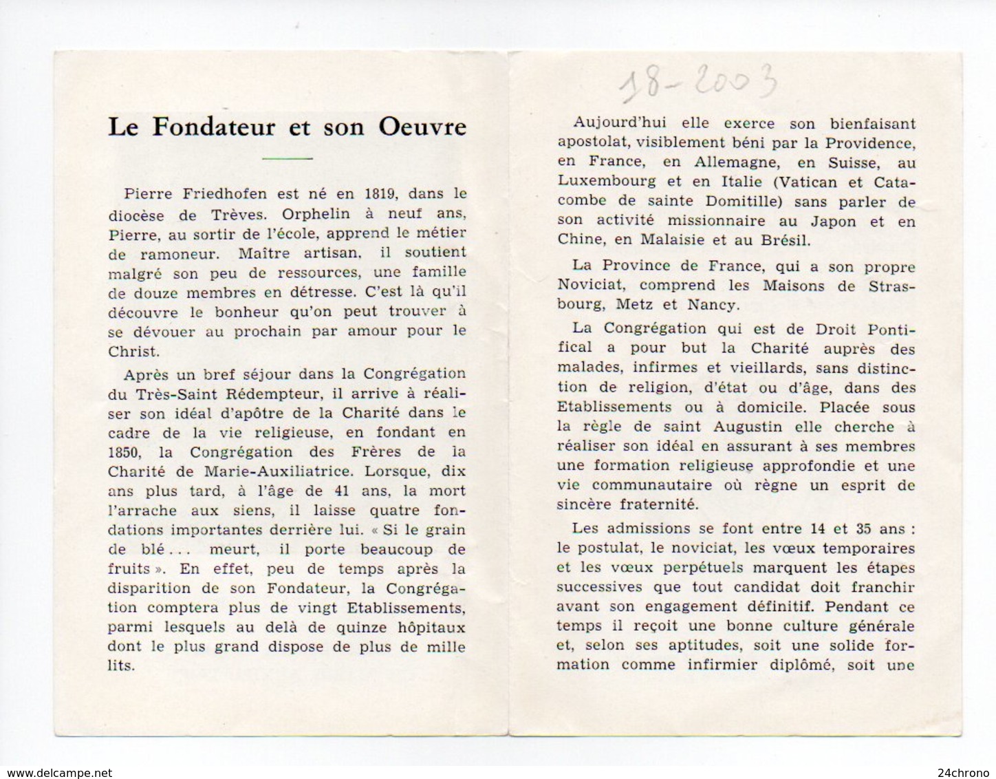 Image Pieuse: Fondateur Des Freres De La Charite De Marie Auxiliatrice, Pierre Friedhofen, Treves 1819, Image à Volet - Devotion Images