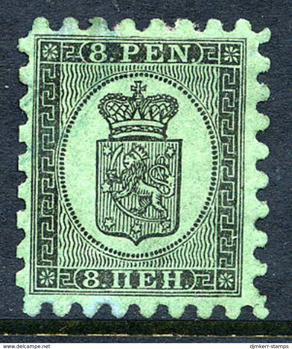 FINLAND 1866 8 P. Black/green Roulette I, Used. SG 44, Michel 6 Ax - Usati