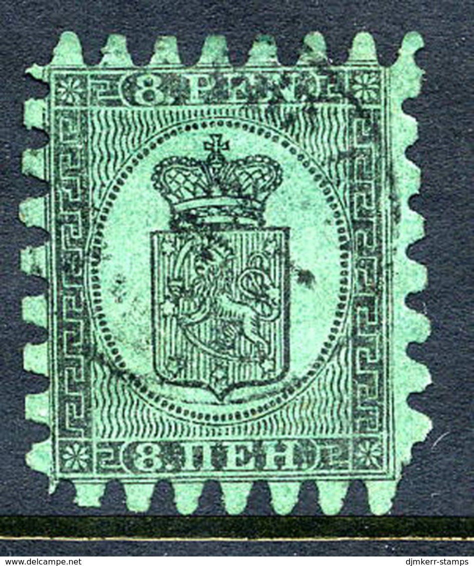 FINLAND 1866 8 P. Black/green Roulette III, Used. SG 46, Michel 6 Cx - Used Stamps