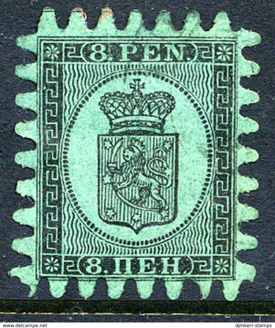 FINLAND 1866 8 P. Black/green Roulette III, Used. SG 46, Michel 6 Cx - Usati