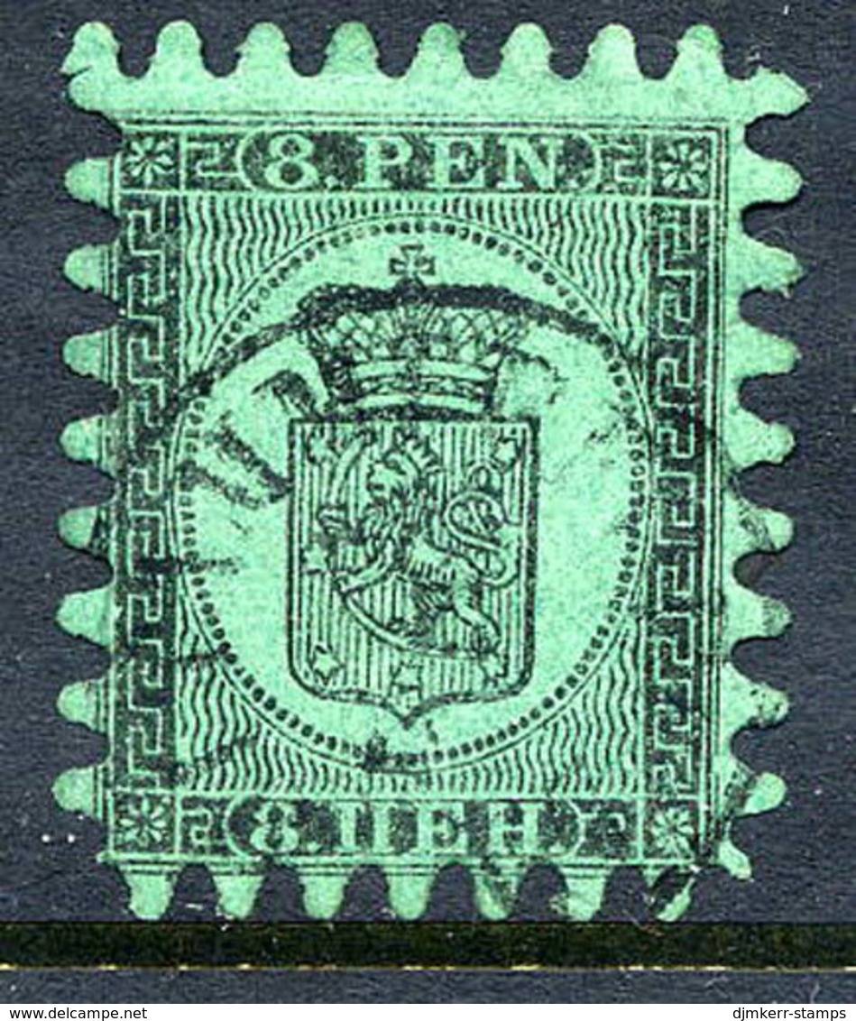 FINLAND 1866 8 P. Black/green Roulette III, Used. SG 46, Michel 6 Cx - Used Stamps