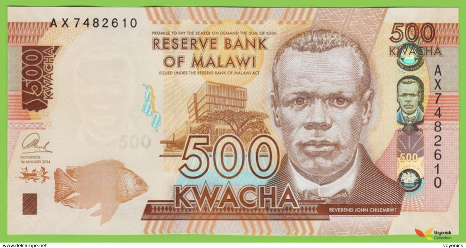 Voyo MALAWI 500 Kwacha 2014(2015) P66a 161a AX UNC Mulunguzi Dam (Zomba) - Malawi