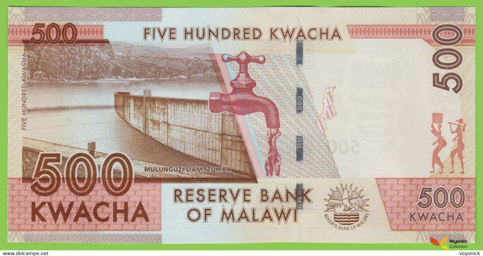 Voyo MALAWI 500 Kwacha 2014(2015) P66a 161a AX UNC Mulunguzi Dam (Zomba) - Malawi