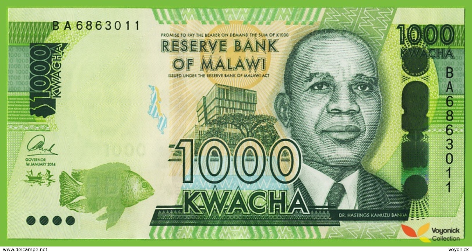 Voyo MALAWI 1000 Kwacha 2014 P67a B159a BA UNC Mzuzu Maize Silos - Malawi