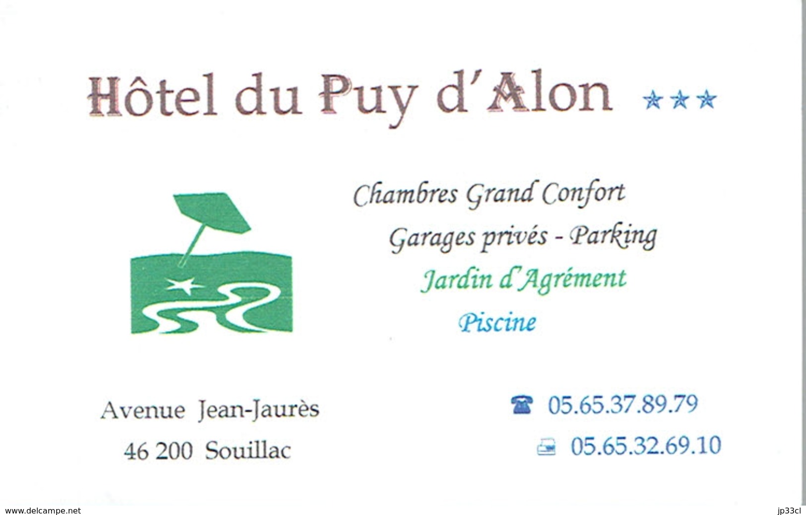 Carte De Visite De L'Hôtel Du Puy D'Alon, Souillac (vers 1999/2000) - Cartes De Visite