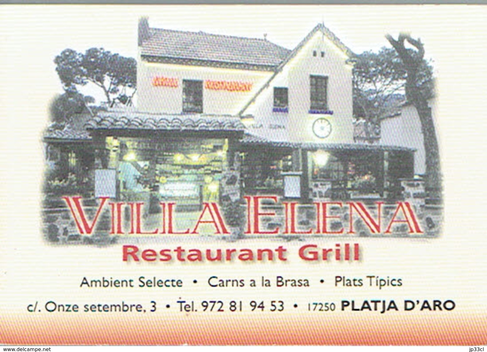 Carte De Visite Du Restaurant Grill Villa Elena, Playa De Aro (Espagne) Vers 1999/2000 - Cartes De Visite