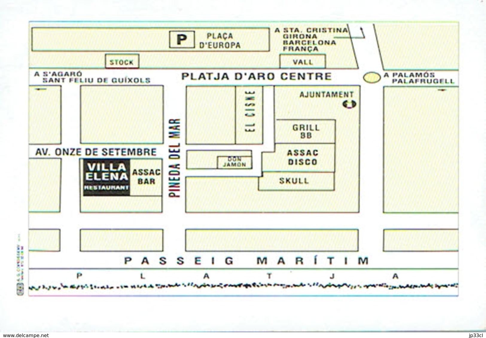 Carte De Visite Du Restaurant Grill Villa Elena, Playa De Aro (Espagne) Vers 1999/2000 - Tarjetas De Visita