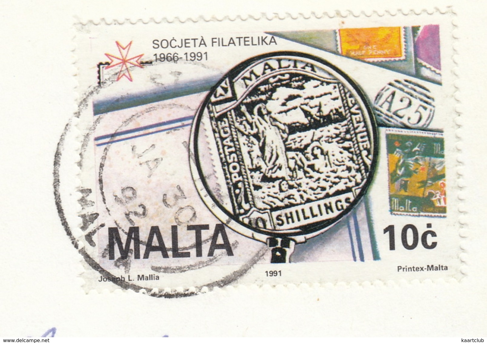 Greetings From Mellieha  - Malta - (10c 'Societa Filatelica 1966-1991' Stamp) - Malta