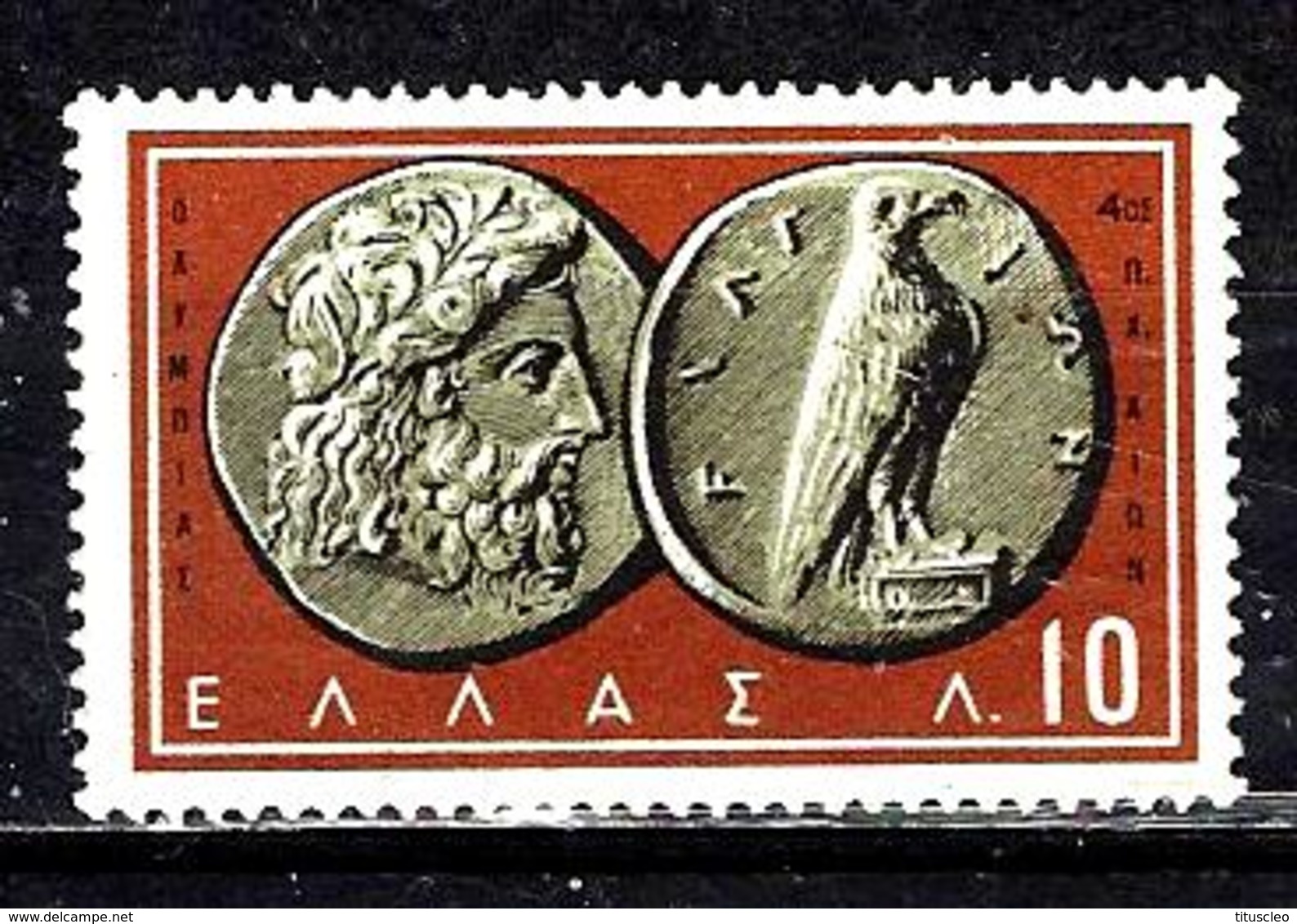 GRECE 675** 10l  Brun-orange Et Gris-vert Monnaies Anciennes Tête De Zeus Et Aigle Monnaie D'Olympie - Nuevos