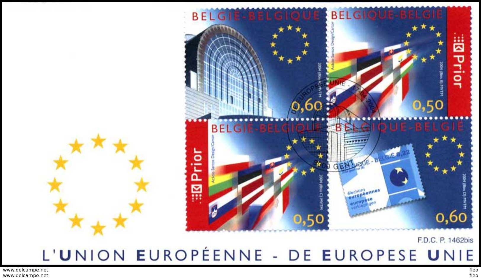 BELG.2004 3256-59 FDC Europese Unie - Europese Verkiezingen - 2001-2010