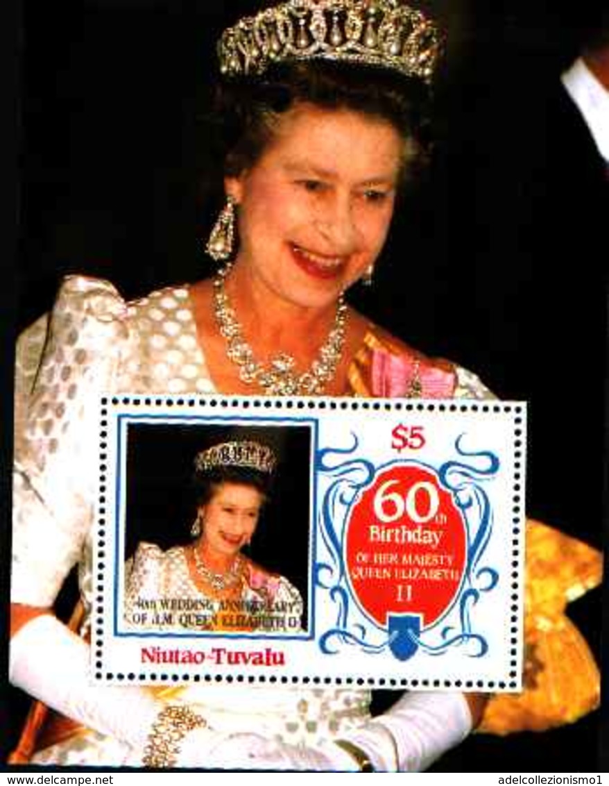 79210)   NIUTAO-TUVALU-5$ --60° ANN. COMPLEANNO DELLA  REGINA ELISABETTA II° IN FOGLIETTO-MNH** - Tuvalu