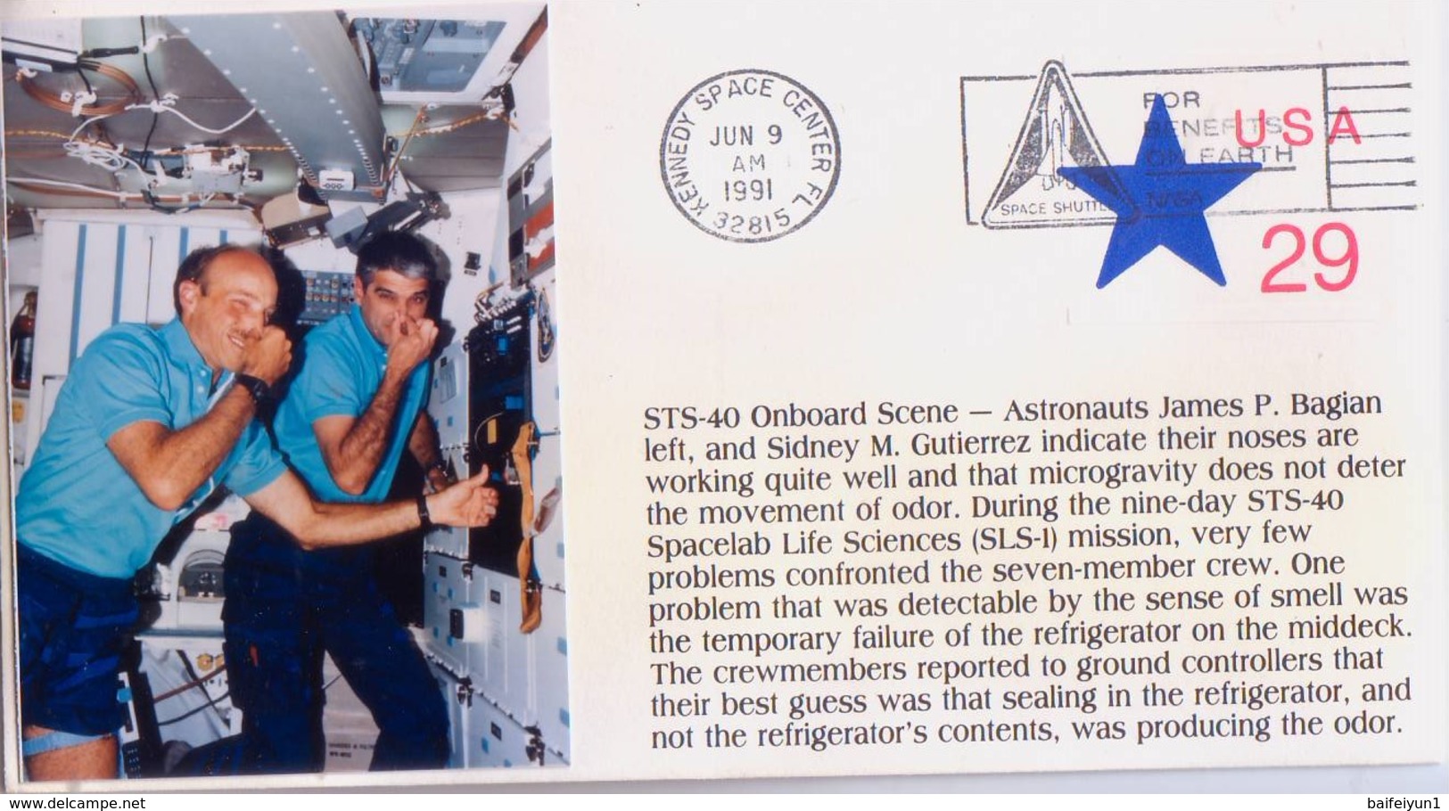 1991 USA Space Shuttle Columbia STS-40 And Astronauts James P. Bagian And Sidney M. Gutierrez Commemorative Cover - América Del Norte