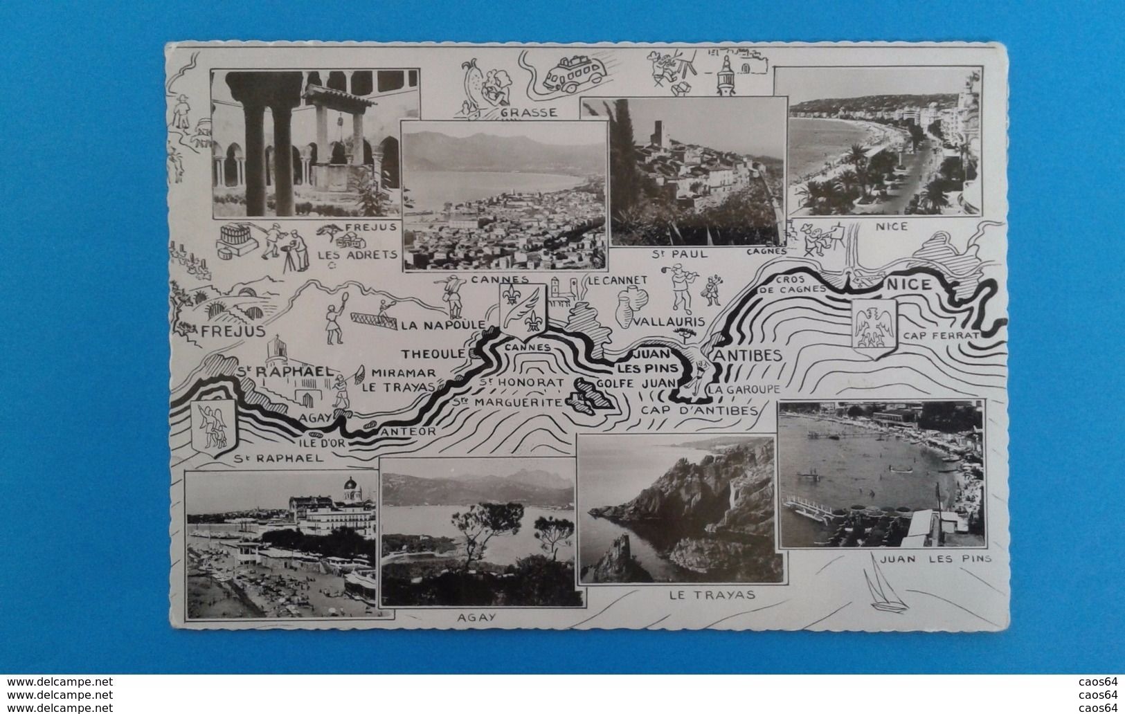 MAP ST RAPHAEL NICE CARTINA FRANCIA  CARTOLINA - Carte Geografiche