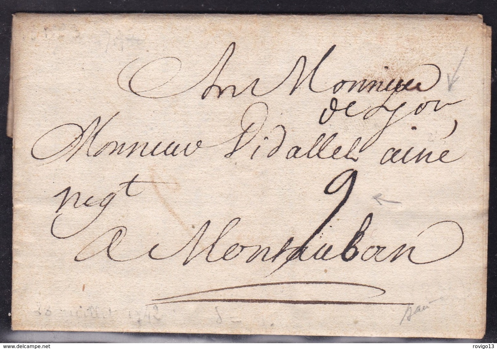 Rhone, De Lyon Manuscrit, Lanain N° 3a Sur LAC De 1742 - Indice 8, Signé Baudot - 1701-1800: Vorläufer XVIII