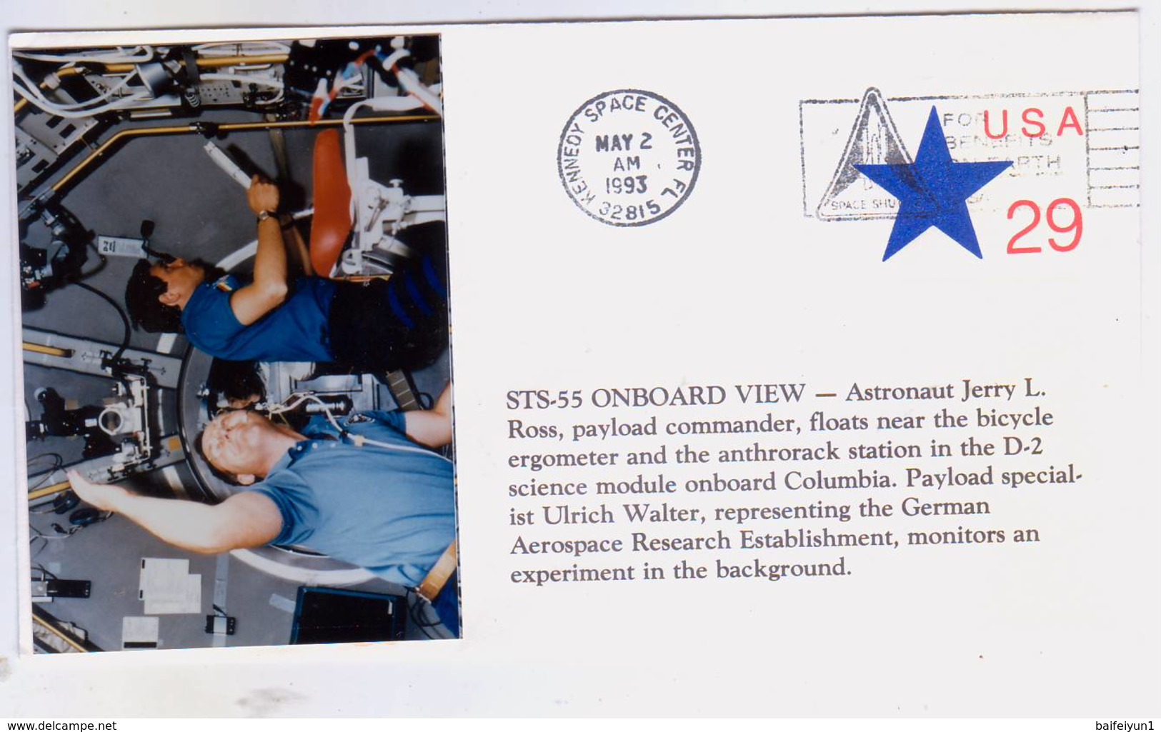 1993 USA Space Shuttle Columbiar STS-55 Onboard View Commemorative Cover - América Del Norte