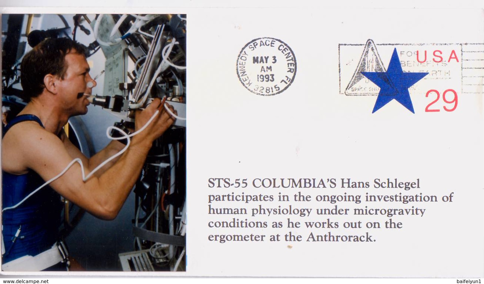 1993 USA Space Shuttle Columbiar STS-55 Astronaut Hans Schlegel Commemorative Cover - America Del Nord