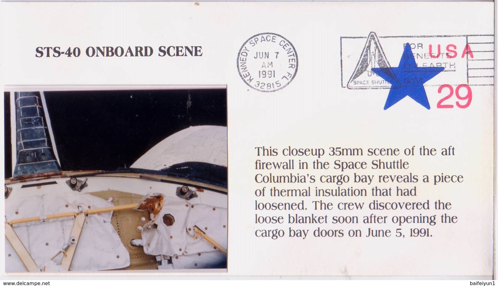 1991 USA  Space Shuttle Columbia STS-40 Cargo Bay Commemorative Cover - North  America