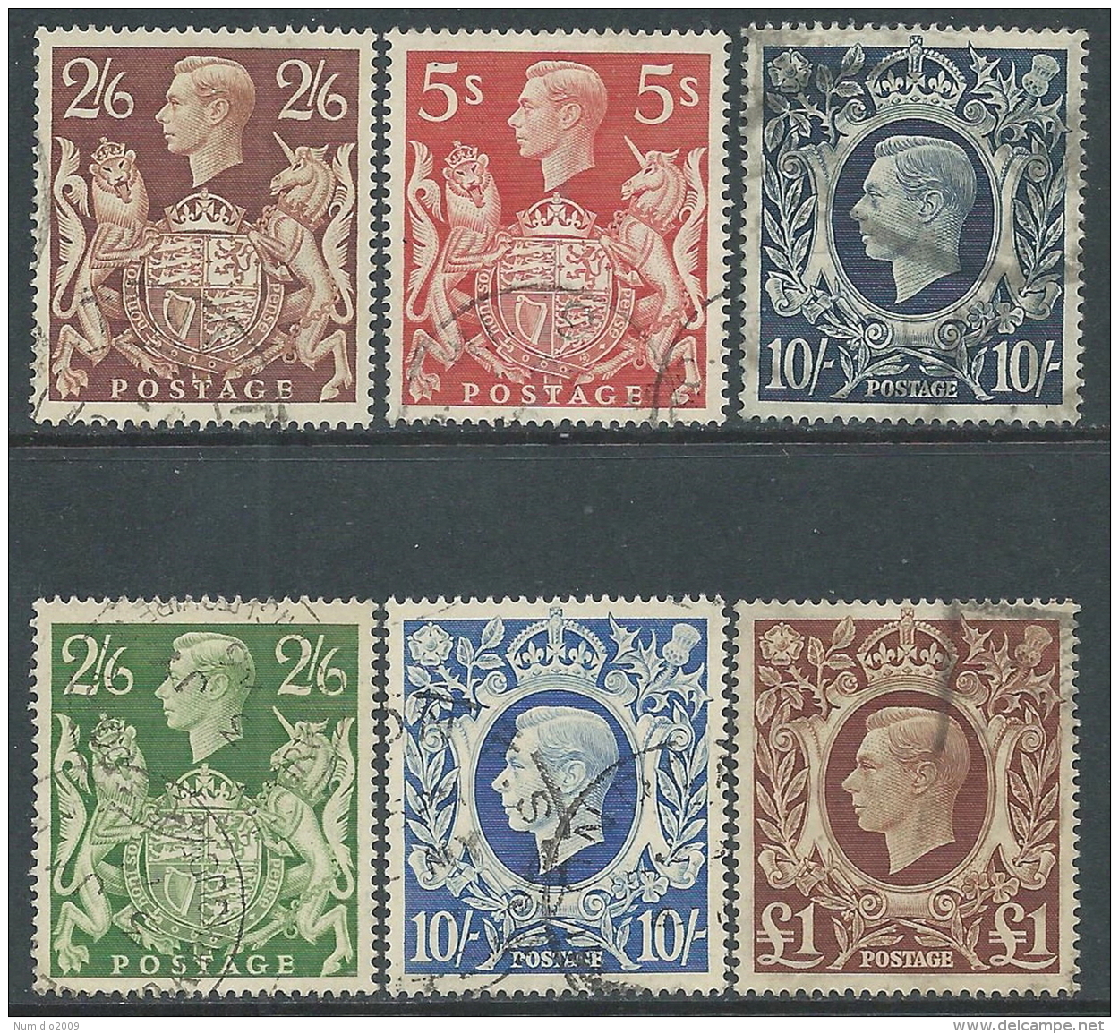 1939-48 GREAT BRITAIN KING GEORG VI USED SG 476/8b SET OF 6 - Usati