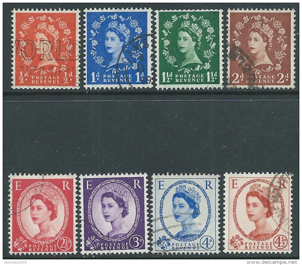 1958-61 GREAT BRITAIN USED QUEEN ELIZABETH II GRAPHITE LINED SG 587/94 SET OF 8 - Oblitérés