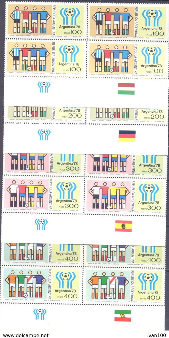 1978. Argentina, World Football Cup Argentina'78, 4 Sets In Blocks Of 4v With Labels, Mint/** - Nuevos