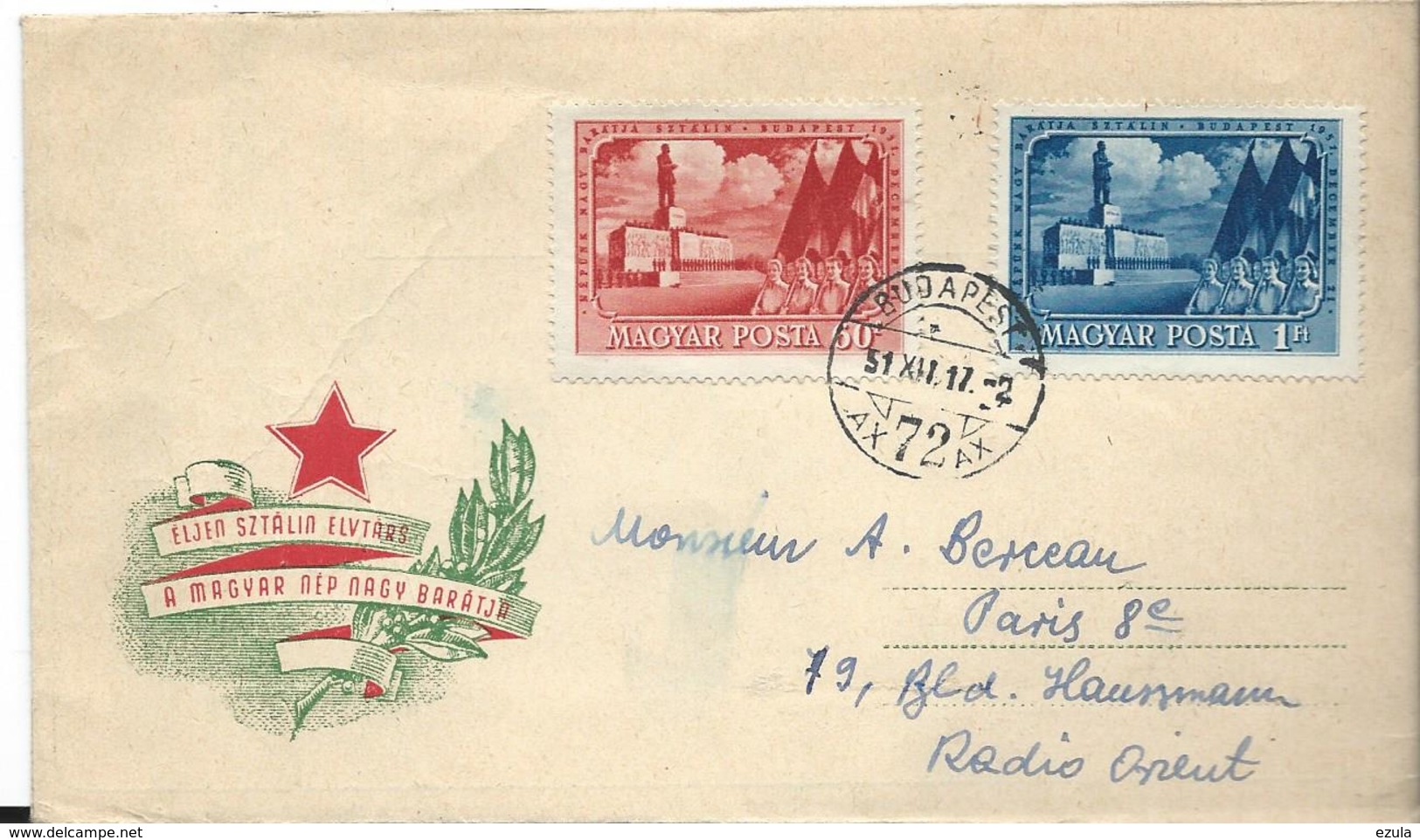 Lettre De Hongrie 11/10/ 1951 Pour La FRANCE -  Commémoration à Staline - Feuillets Souvenir