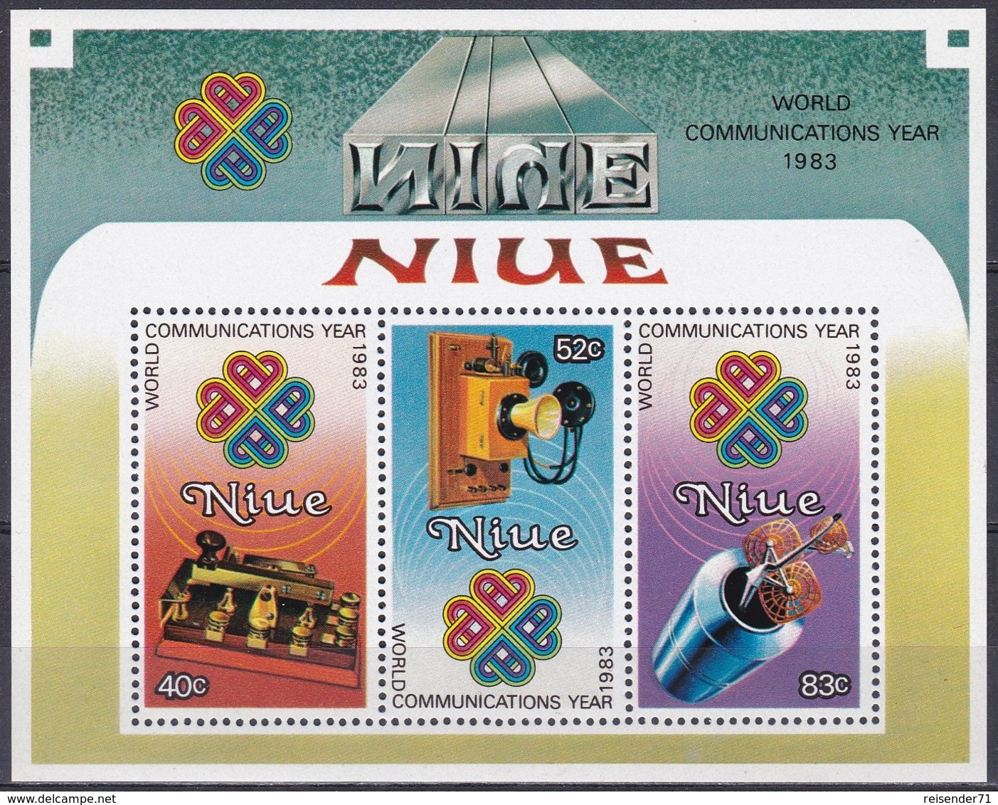 Niue 1984 Organisationen Kommunikation Weltkommunikationsjahr Satellit Telefon Phone Morsen, Bl. 73 ** - Niue