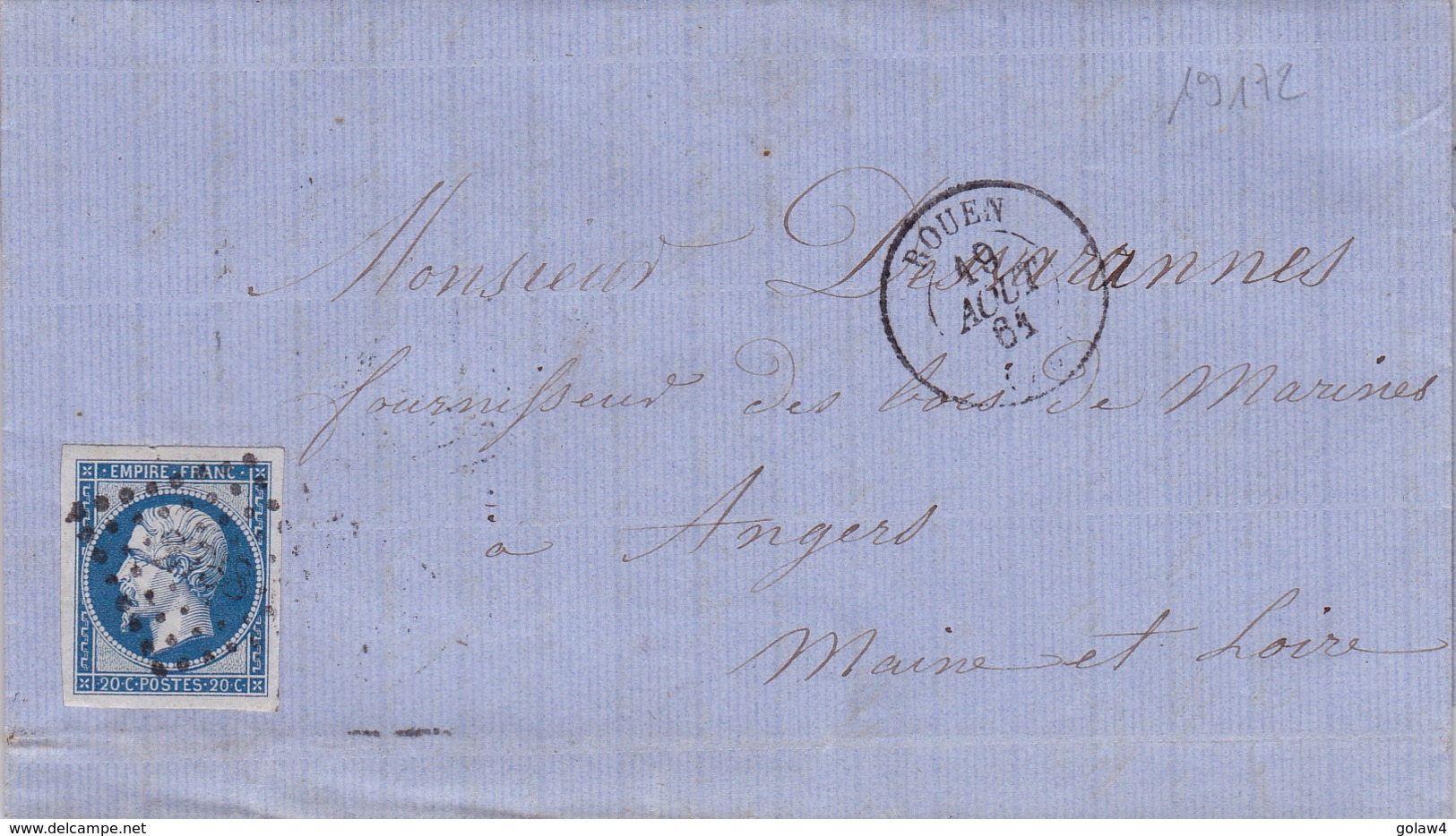 19172# SEINE MARITIME NAPOLEON N°14 LETTRE Obl PC + ROUEN 1861 T15 - 1849-1876: Période Classique