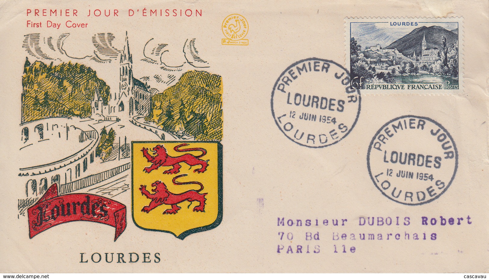 Enveloppe  FDC  1er  Jour   FRANCE   LOURDES    1954 - 1950-1959