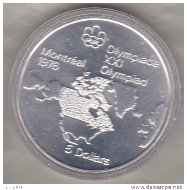 Canada 5 Dollars 1973 JO Montréal 1976 Carte L, Argent  Unc Dans Sa Capsule - Canada