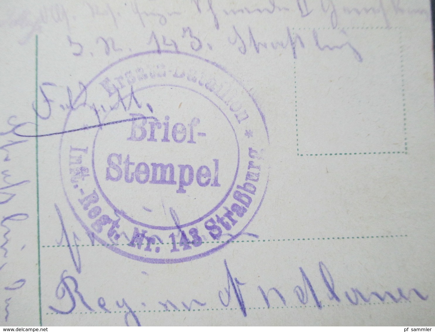 AK DR / Elsass 1917 Straßburg I. E. Kleberplatz. Feldpost 1. WK Brief Stempel Ersatz Bataillon Inft. Regt. Nr. 143 Straß - Elsass