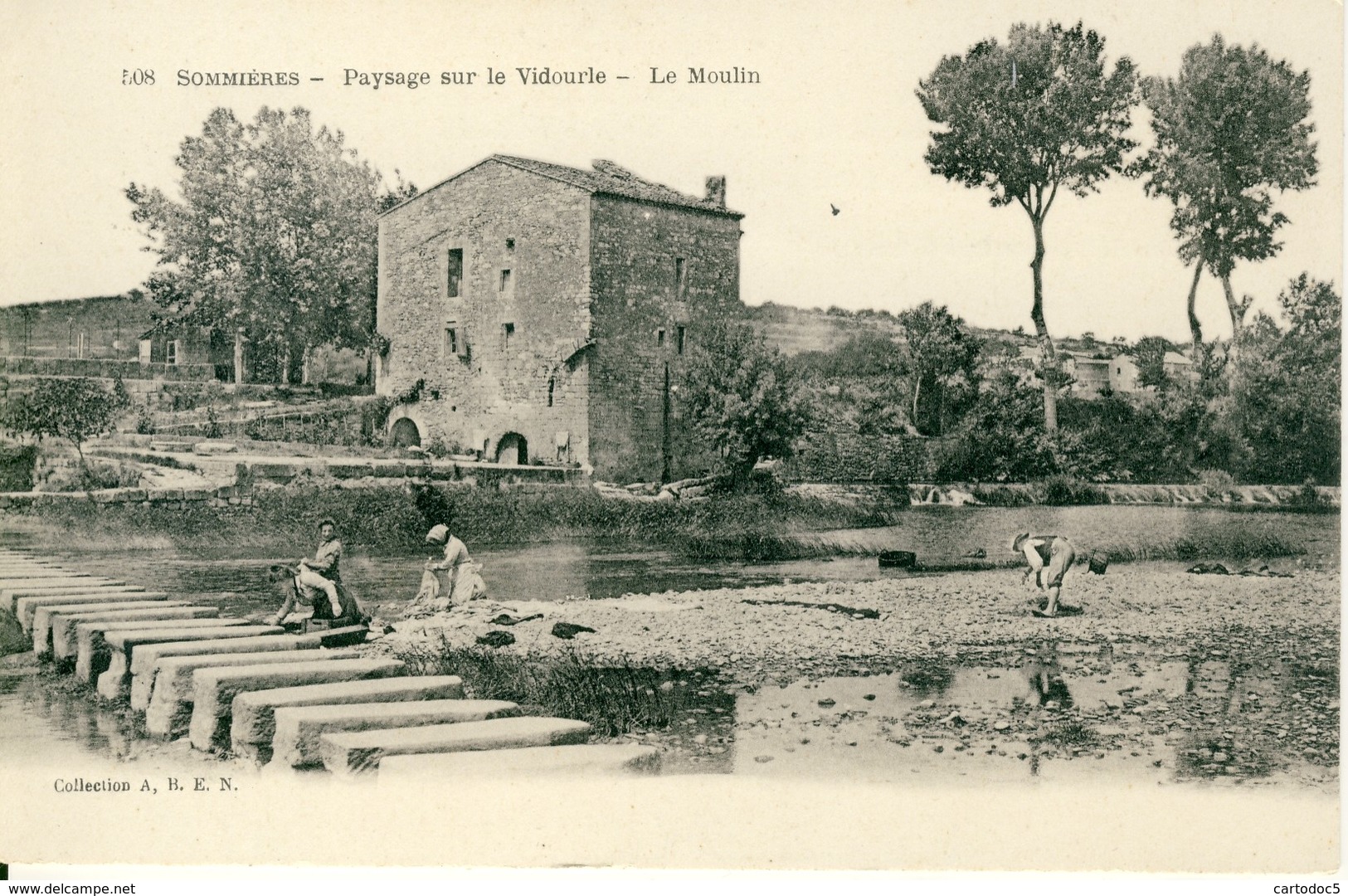 Sommières  Paysage Sur Le Vidourle  Le Moulin Lavandières En Action Cpa - Sommières