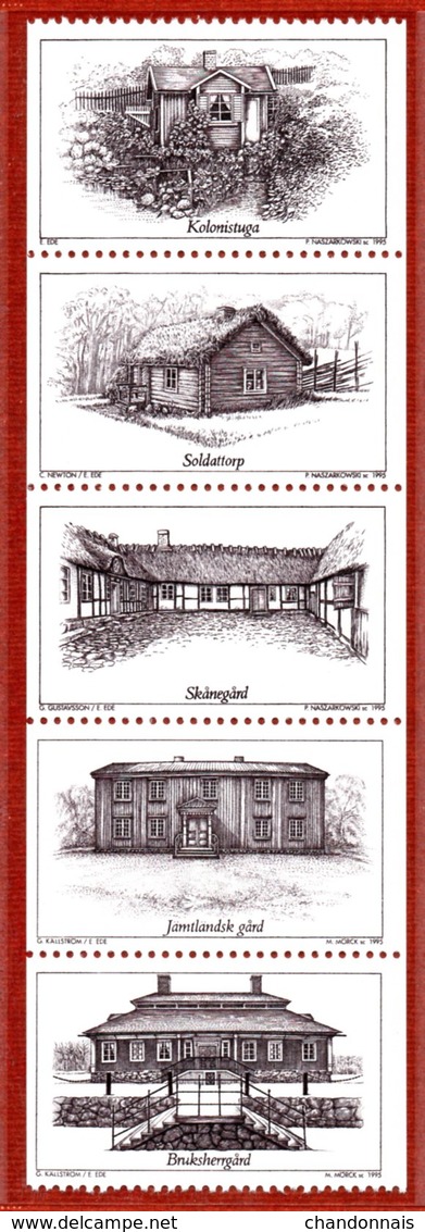 (L365) Suède Essai Bande De Carnet N° 1875, Avec 5 Timbres (maisons) De 1995 Avec Gravure Uniquement En Brun-gris - 1981-..